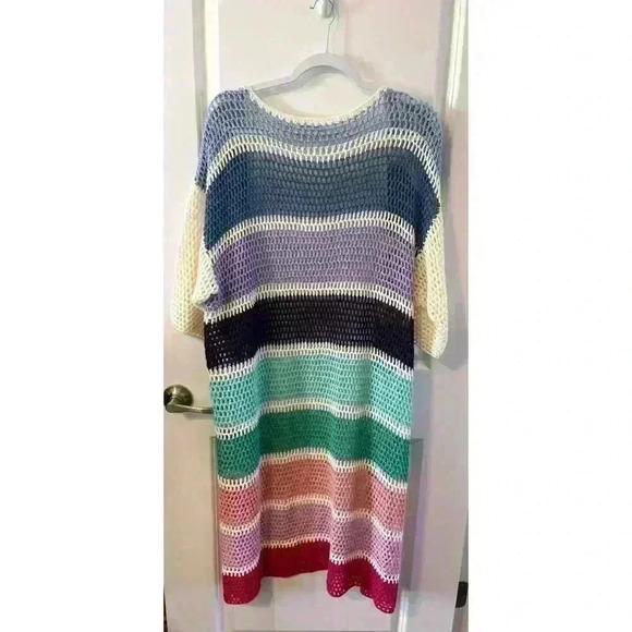 Anna & Ava Crochet Striped colorful OS Duster Cardigan Swim Coverup MSRP$98 NWOT - Picture 3 of 4